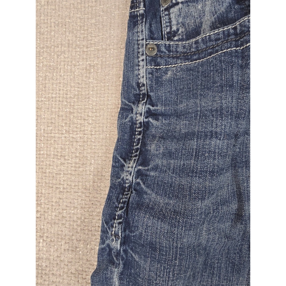 Axe & Crown Mens Slim Boot Jeans 36x29 Blue Distressed Thick Stitch Embroidered - Picture 6 of 10